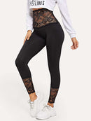 LUWOS Contrast Lace Sheer Leggings - Shop Women's T-shirts, blouses, Leggings & Trousers online - Luwos