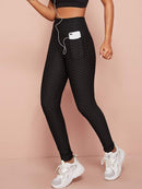 Solid Textured Pocket Sports Leggings - Shop Women's T-shirts, blouses, Leggings & Trousers online - Luwos