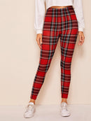 Elastic Waist Plaid Leggings - Shop Women's T-shirts, blouses, Leggings & Trousers online - Luwos