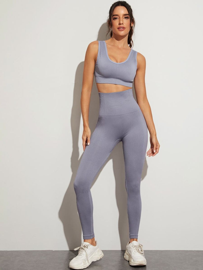 Seamless Wide Waistband Topstitching Sports Leggings - Shop Women's T-shirts, blouses, Leggings & Trousers online - Luwos