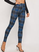 Elastic Waist Plaid Leggings - Shop Women's T-shirts, blouses, Leggings & Trousers online - Luwos