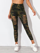 Camo Print Laddering Ripped Leggings - Shop Women's T-shirts, blouses, Leggings & Trousers online - Luwos