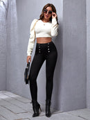 Double Breasted High Waist Leggings - Shop Women's T-shirts, blouses, Leggings & Trousers online - Luwos