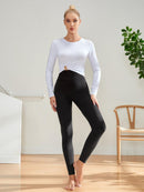 Solid Wideband Waist Crop Sports Leggings - Shop Women's T-shirts, blouses, Leggings & Trousers online - Luwos