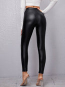 Leather Split Cuff Solid Leggings - Shop Women's T-shirts, blouses, Leggings & Trousers online - Luwos