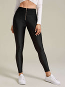 Solid Zip Front Leggings - Shop Women's T-shirts, blouses, Leggings & Trousers online - Luwos