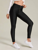 Solid Zip Front Leggings - Shop Women's T-shirts, blouses, Leggings & Trousers online - Luwos