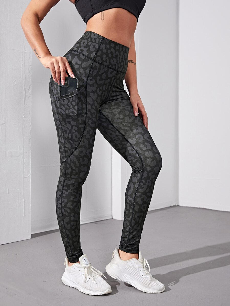 Wide Waistband Sports Leggings With Phone Pocket