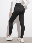 Wide Waistband Solid Leggings - Shop Women's T-shirts, blouses, Leggings & Trousers online - Luwos