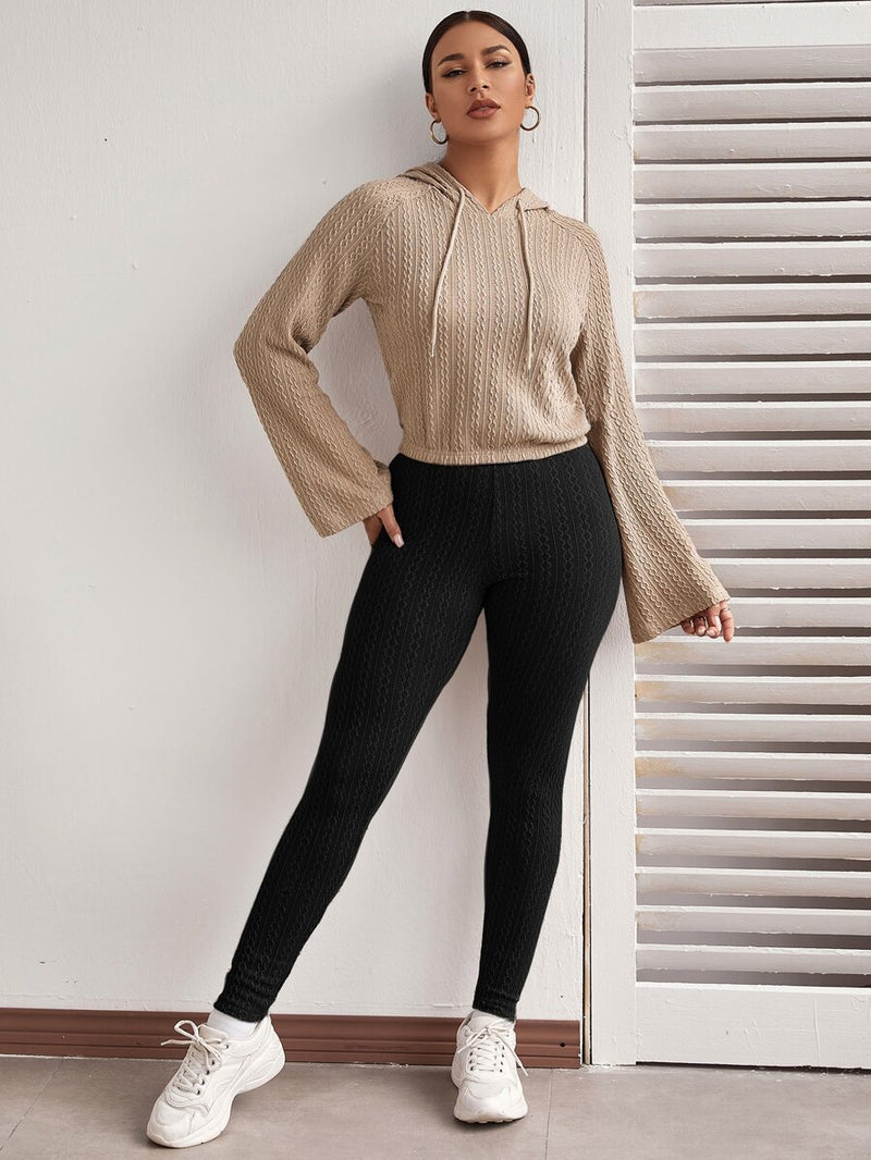 Solid Textured Knit Leggings - Shop Women's T-shirts, blouses, Leggings & Trousers online - Luwos