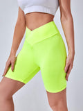 Overlap Asymmetrical Waist Cycling Shorts - Shop Women's T-shirts, blouses, Leggings & Trousers online - Luwos