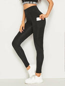 Pocket Side Wide Waistband Leggings black - Shop Women's T-shirts, blouses, Leggings & Trousers online - Luwos