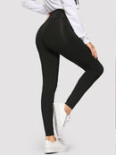 Tie Waist Solid Leggings Black luwos - Shop Women's T-shirts, blouses, Leggings & Trousers online - Luwos