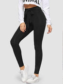 Tie Waist Solid Leggings Black luwos - Shop Women's T-shirts, blouses, Leggings & Trousers online - Luwos