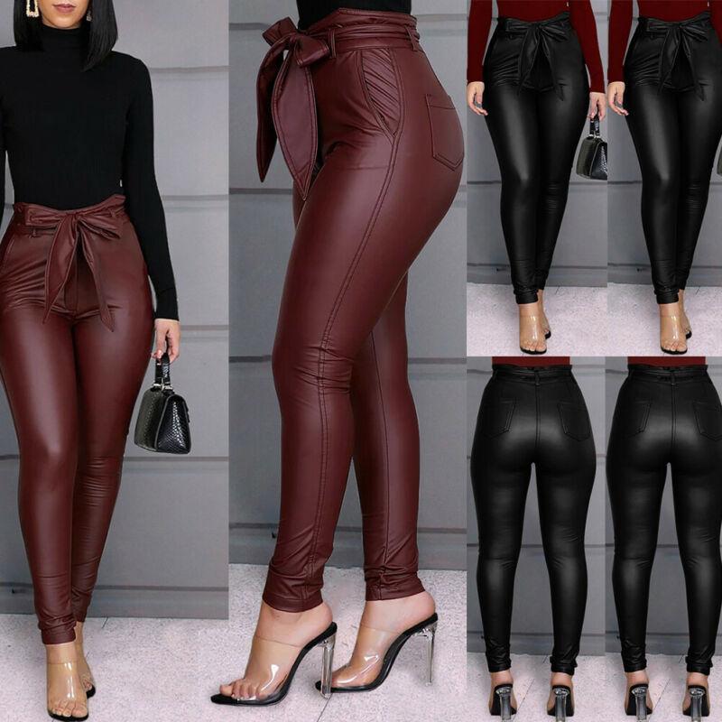 Luwos:  High Waist Pencil Pant Women Faux Leather - Shop Women's T-shirts, blouses, Leggings & Trousers online - Luwos