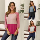 T Shirt Women Top  3/4 Sleeve Patchwork - Shop Women's T-shirts, blouses, Leggings & Trousers online - Luwos