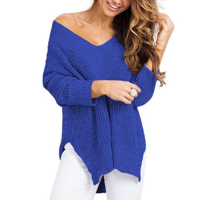 Luwos: V-neck Knitted Sweater - Shop Women's T-shirts, blouses, Leggings & Trousers online - Luwos