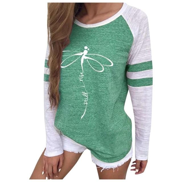 t shirt fashion dragonfly Printing Round Neck Long Sleeve - Shop Women's T-shirts, blouses, Leggings & Trousers online - Luwos