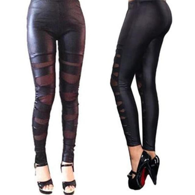 Luwos: Women High Waist Tight Leather Stretch Pants Casual - Shop Women's T-shirts, blouses, Leggings & Trousers online - Luwos