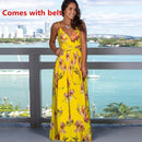 Ladies Print Floral Long Boho Bohemian Beach Summer Dress - Shop Women's T-shirts, blouses, Leggings & Trousers online - Luwos
