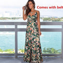 Ladies Print Floral Long Boho Bohemian Beach Summer Dress - Shop Women's T-shirts, blouses, Leggings & Trousers online - Luwos