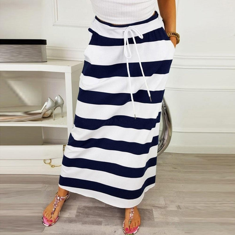 Womens Fashion Stripe Skirts Gonne Donna 2020 - Shop Women's T-shirts, blouses, Leggings & Trousers online - Luwos