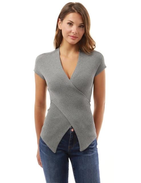 Sexy Slim T Shirt Women Tshirt Deep V-Neck Short Sleeve Striped Knitted Cotton