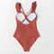 Solid Brick-red V-neck Ruffled One-Piece Swimsuit Sexy - Shop Women's T-shirts, blouses, Leggings & Trousers online - Luwos