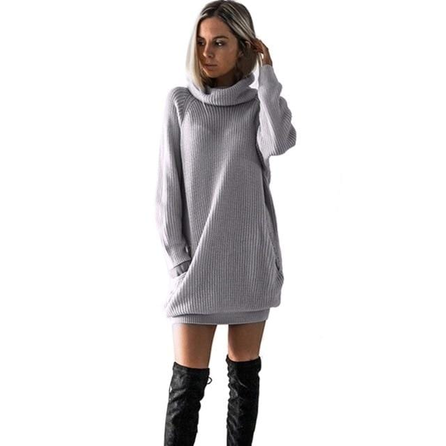 Luwos:  Sweater Dress Womens Long Sleeve Turtleneck Knitted Mini - Shop Women's T-shirts, blouses, Leggings & Trousers online - Luwos
