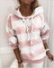 Luwos: Striped Hooded Drawstring Hoodies - Shop Women's T-shirts, blouses, Leggings & Trousers online - Luwos