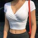 Sexy Women Slim Crop Top Tees T Shirt Low Cut Short