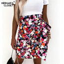 Summer Boho High Waist Floral Wrap Skirt Women