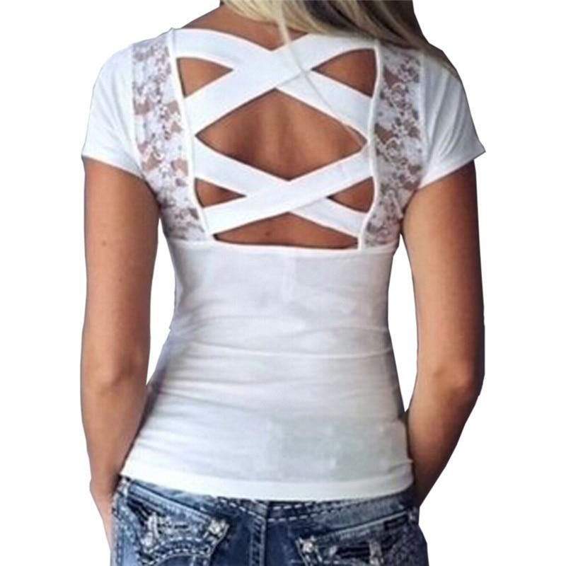 New Fashion Summer Lace Solid Blackless Tshirt for Tver Sexy Women