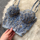 Fashion Embroidered 3D Petal Bustier Bra Cropped Tops Female