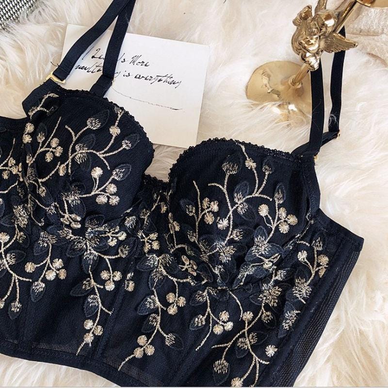 Fashion Embroidered 3D Petal Bustier Bra Cropped Tops Female