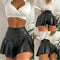 Sexy black faux leather shorts skirts with a high waisted solid color shorts
