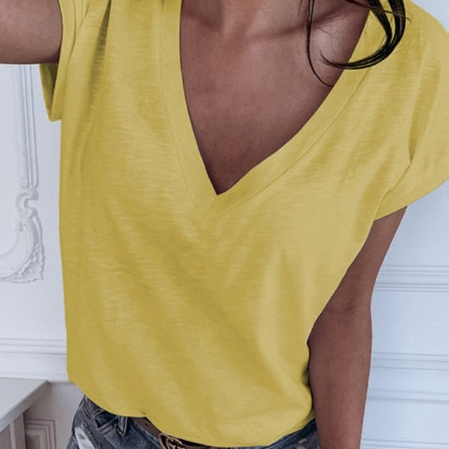 Summer V Neck Tops Casual T Shirts - Shop Women's T-shirts, blouses, Leggings & Trousers online - Luwos