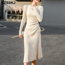 A-LINE sweater dress elegant knitted dress with a string women's slim midi dress