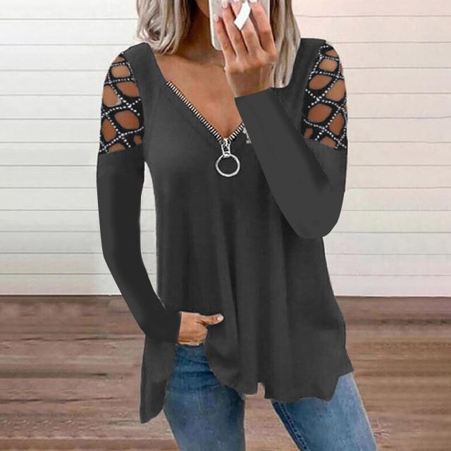 V Neck Long Sleeve T Shirt Women Sexy Casual Loose – Luwos
