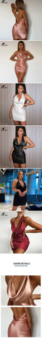 Sexy Backless Backless Dress Women's Satin Swing Collar Bodycon Party Club
