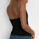 Satin Solid V-Neck Women's Tank Top White And Black
