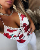 Lace Patchwork Sexy Women  Floral  Tops Cropped